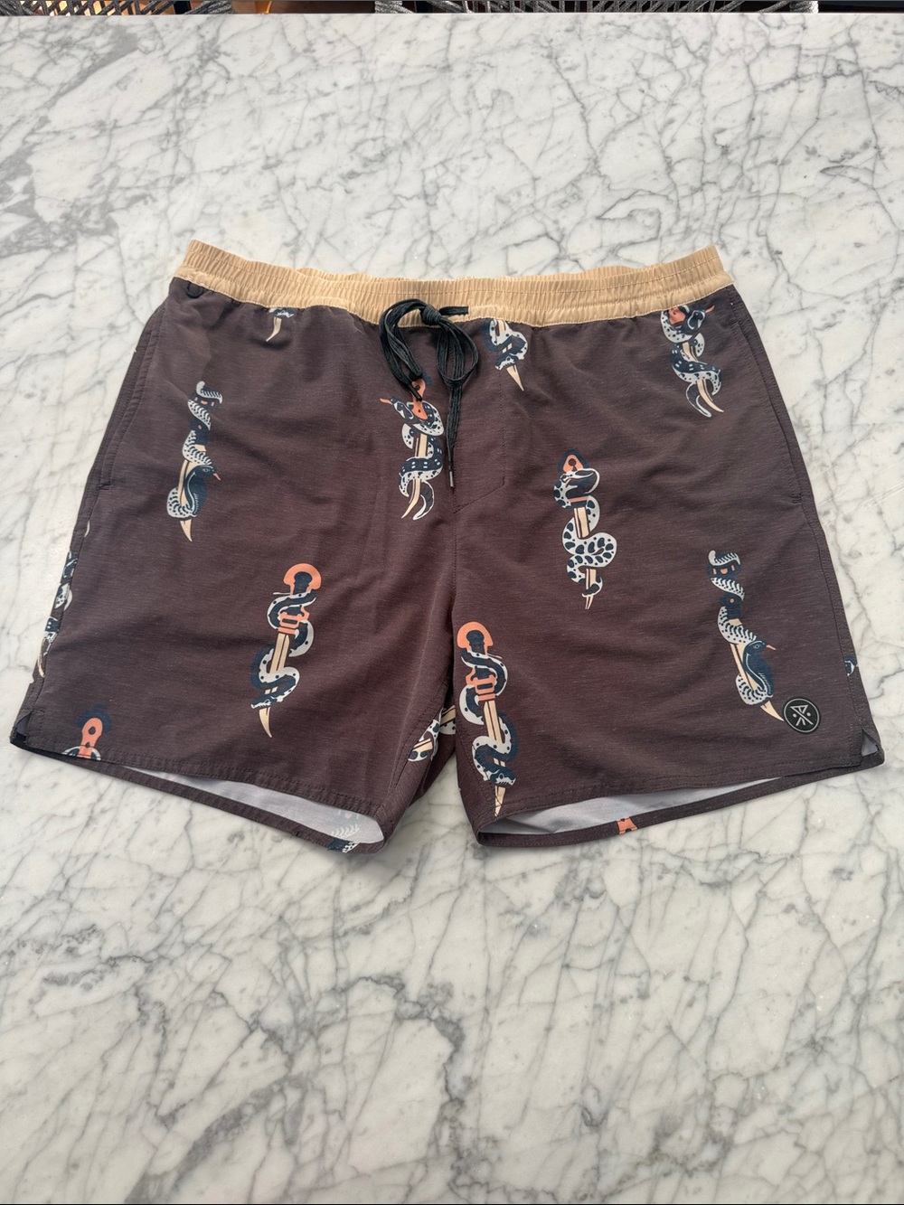 Roark XL Men's Charcoal Gray Snake Print Swim Trunks